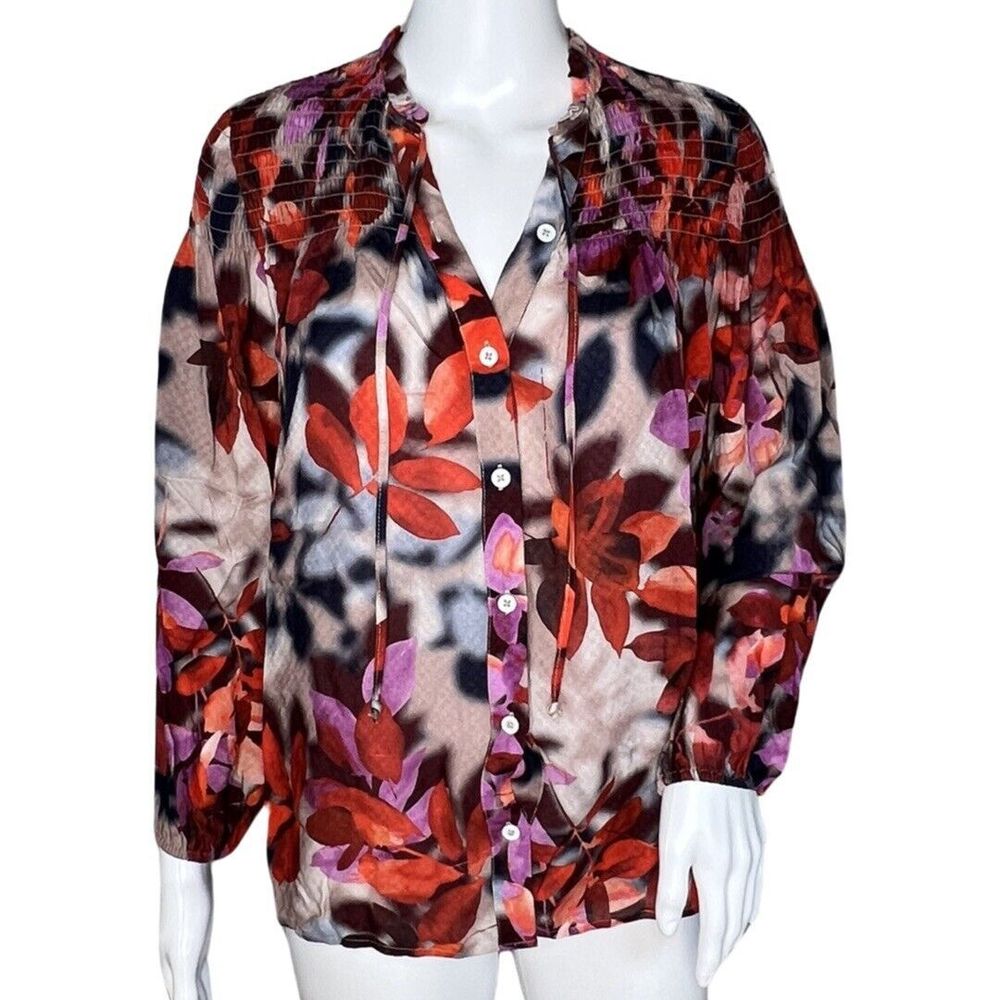 Soft Surroundings‎ Shirt Women XS Pink Purple Floral Celandine Bohemian Peasant